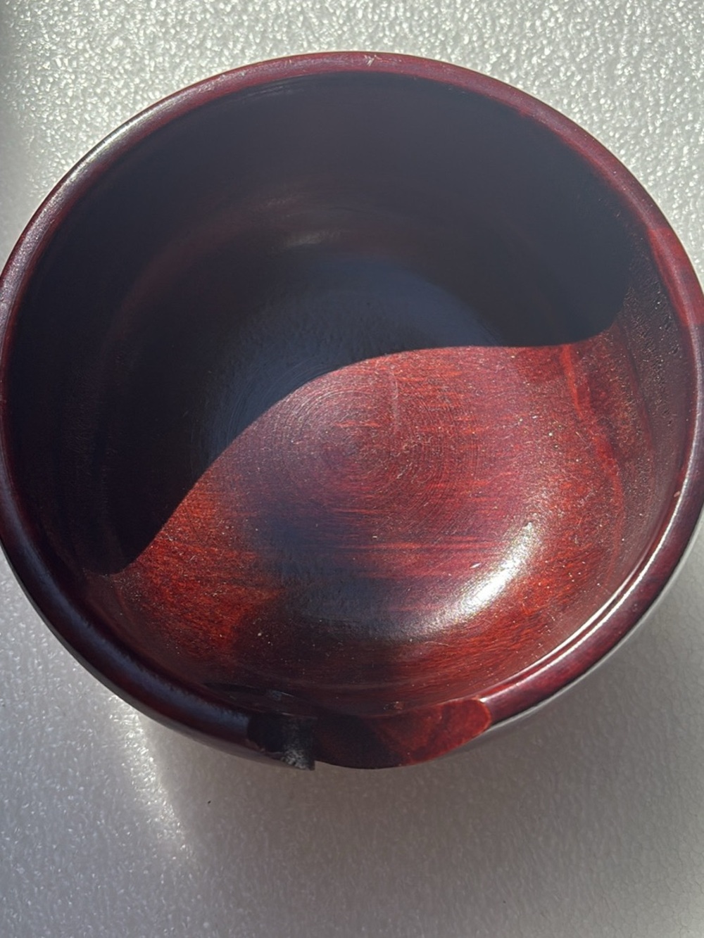 Handcrafted Round Wooden Bowl in Deep Red Finish